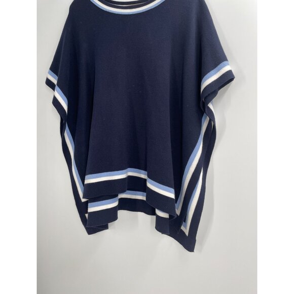 Talbots Womens XS/S Navy Poncho Sweater Blue Striped Knit Casual Nautical Preppy - Picture 7 of 8